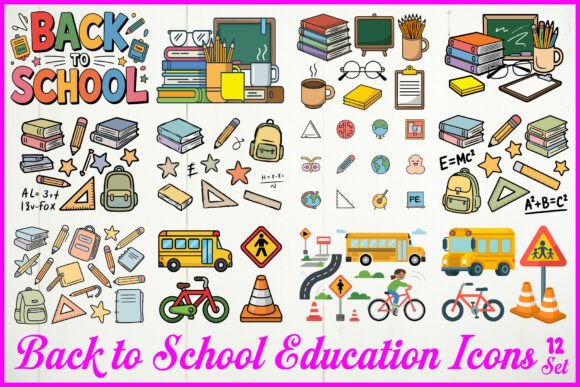 Back to School Education Icons Set: Graphics & Crafts for Real Content
