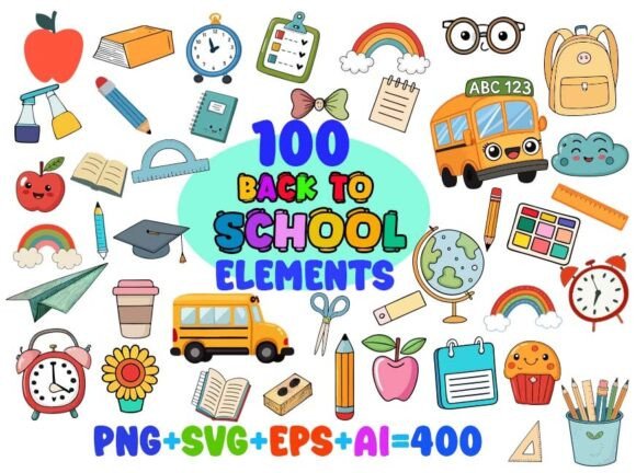 Back to School Elements Clipart Bundle: Graphics & Print Templates