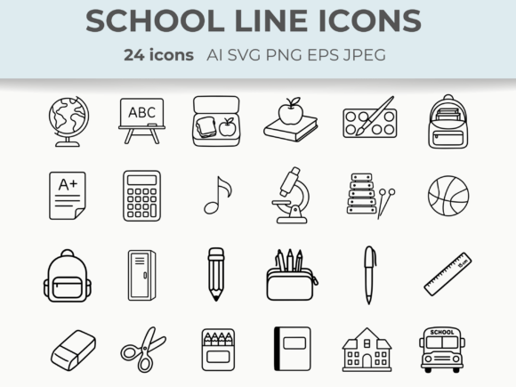 Back to School Line Icons for Graphics and Branding