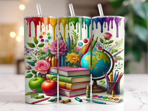 Floral Back to School Art Tumbler Wrap