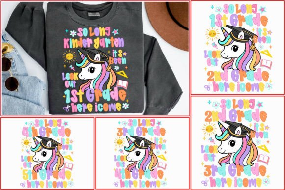 Unicorn Back to School Grade PNG Bundle